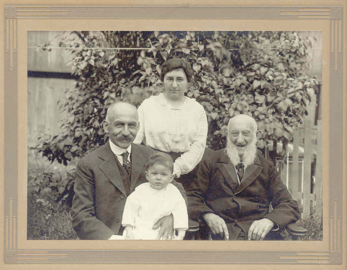 Julius Lichtenstein, with son, Joe, granddaughter Hilda, and great-grandson, Robert in 1916.  Julius was born in 1829 and was 87 when this great picture was taken!